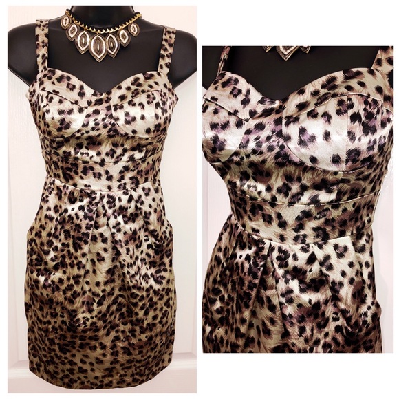 Satin Animal print cocktail Dress - Picture 1 of 3